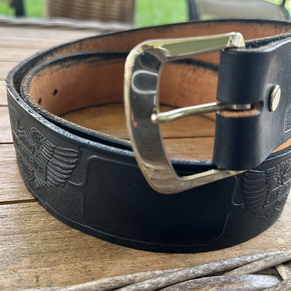LIVE TO RIDE Black Leather Belt 38 - Picture 2 of 6